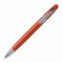 A metal pen in vibrant red with a shiny silver clip and tip. It features a branding logo on the barrel.