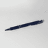 A metal pen in navy blue with silver accents, featuring a sleek design and branding.