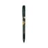 A green metal pen with a gold accents and branding, featuring a smooth design and a clip at the top.