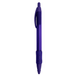 A purple plastic pen with a contoured grip and a clip. It features a logo on the barrel.