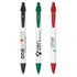 Three Eco Widebody Pens in black, green, and red, featuring logos in various colours on a white barrel.