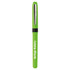 A green pen with a sleek design, featuring a metallic clip and a logo on the barrel.