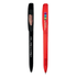 Two Bic Super Clip pens: one in black with a logo and the other in red with colourful accents.
