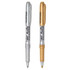 Two metallic permanent markers in silver and gold, featuring a branding logo on the side.