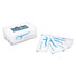 Dental floss picks packaged in a clear box, featuring a blue design and a logo.