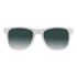 White sunglasses with gradient grey lenses. The sunglasses feature a logo on the side.