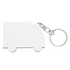 A white keychain shaped like a truck with a silver keyring attachment.