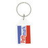 A tear drop acrylic keychain with a rectangular shape featuring a coloured design and a metal keyring.