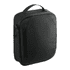 A black RPET headphone and tech case with a zip closure and a carry handle. It features a textured surface and a logo.