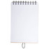 A spiral-bound blank notepad with a white cover and pages, featuring a black binding.