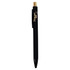 A black plastic pen with a gold clip and a logo placeholder. Features a sleek design suitable for promotional use.