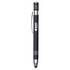 A metal pen in black with silver accents and a clip, featuring a logo on the barrel.