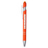 An orange metal pen with a chrome clip and an orange top. The pen has a logo on its side.