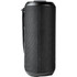 A black rugged fabric waterproof Bluetooth speaker with a textured surface and a carrying strap.