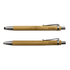 A bamboo pen set featuring two stylus pens with silver accents and a logo.