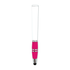 A pink stylus pen with a clear barrel and chrome accents, featuring a branding logo on the barrel.