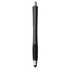 A black stylus pen with a sleek design and a silver tip, featuring a textured grip and a branding logo.