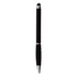 A black stylus pen featuring a rubber grip and a silver tip, complete with branding on the side.