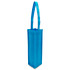 A blue non-woven single wine tote bag with a long handle and a logo.
