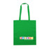 A green tote bag with two straps and a logo featured at the bottom.