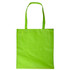 A bright green shopping tote bag with a V gusset and long handles. It features a simple design and has a logo.