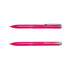 A shiny pink pen with silver detailing and a clip, featuring a polished finish.