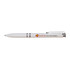 A white pen with silver accents and a logo, featuring a smooth design for easy handling.