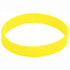 A bright yellow silicone wristband with a smooth texture and a simple round design, featuring a logo.