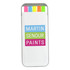 A highlighter set in a case featuring five vibrant colours: pink, green, yellow, orange, and blue. The case has a logo.