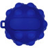 A blue stress ball shaped like a popper, featuring a textured surface with raised bumps and a central flat area.