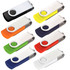 A collection of eight Rotate USB flash drives in various colours, featuring a white body and coloured accents.