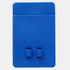 A blue silicone phone wallet with two slots and a smooth finish. Features a simple, sleek design and a branding logo.