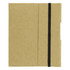 A small, kraft paper journal with a black elastic band closure and a side pocket for storage.