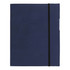 A navy blue Large Tuck A5 Journal Book with an elastic band and side pockets. It has a simple design and branding.