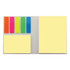 A sticky note book featuring bright coloured sticky notes in pink, green, blue, orange, and yellow pads. 