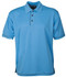 A light blue polo shirt with a collar, buttons, and contrasting piping. It features a logo on the neck.