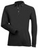 A long-sleeve men's polo shirt in black, featuring a collar, buttons, and a logo.