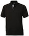 A men's polo shirt in black with grey accents and a logo on the chest. Features a classic collar and short sleeves.