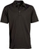 A black polo shirt with a collar and three-button placket, featuring a small logo on the chest.
