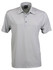 A light grey polo shirt featuring a three-button placket and a logo on the collar.