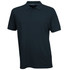 A dark navy polo shirt featuring a classic collar and short sleeves, with a logo on the chest.