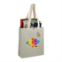 A recycled cotton box tote in beige, featuring a logo, filled with various items and equipped with snap closures.