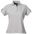 A light grey ladies' polo shirt with a collared neckline and a branding logo on the sleeve.