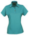 A ladies' polo shirt in a vibrant teal colour with a collared neckline and three buttons. Features a logo.