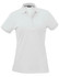 A white ladies' polo shirt with a collar and three buttons, featuring a logo on the chest.