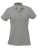 A ladies' polo shirt in a light grey colour, featuring a collar and a logo on the chest area.