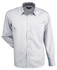 A light grey button-up shirt with a single breast pocket and a branded label.
