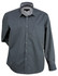 A long-sleeved, button-up men's shirt in grey with a subtle striped pattern and a chest pocket.