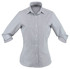 A light grey button-up shirt with 3/4 sleeves and a classic collar, featuring a logo.