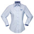 A light blue button-up shirt with long sleeves and a branded logo on the chest. Features a fitted design.